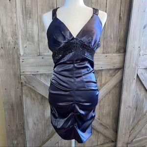 Bee Darlin Cocktail Party Ruched Bodycon Satin Sequin Dress